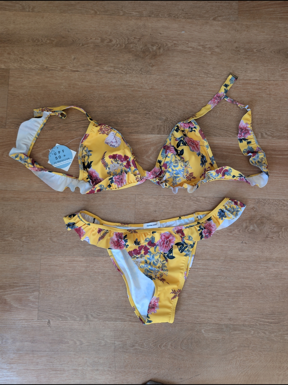 Yellow Floral Ruffle Bikini Set - Women Swim Bikini